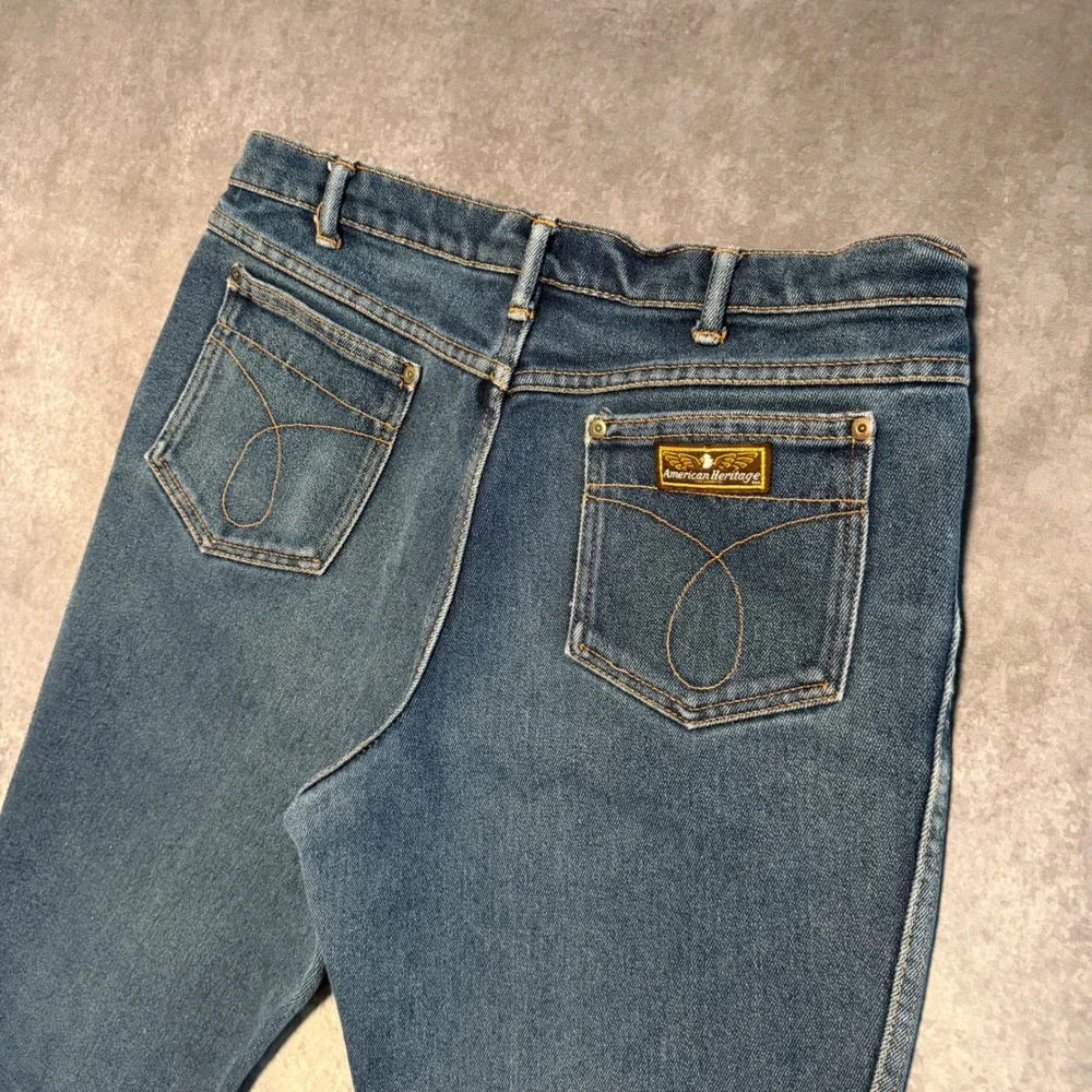 VTG 70s American Heritage Mens Jeans Medium Wash Scovill Zip Western Made USA